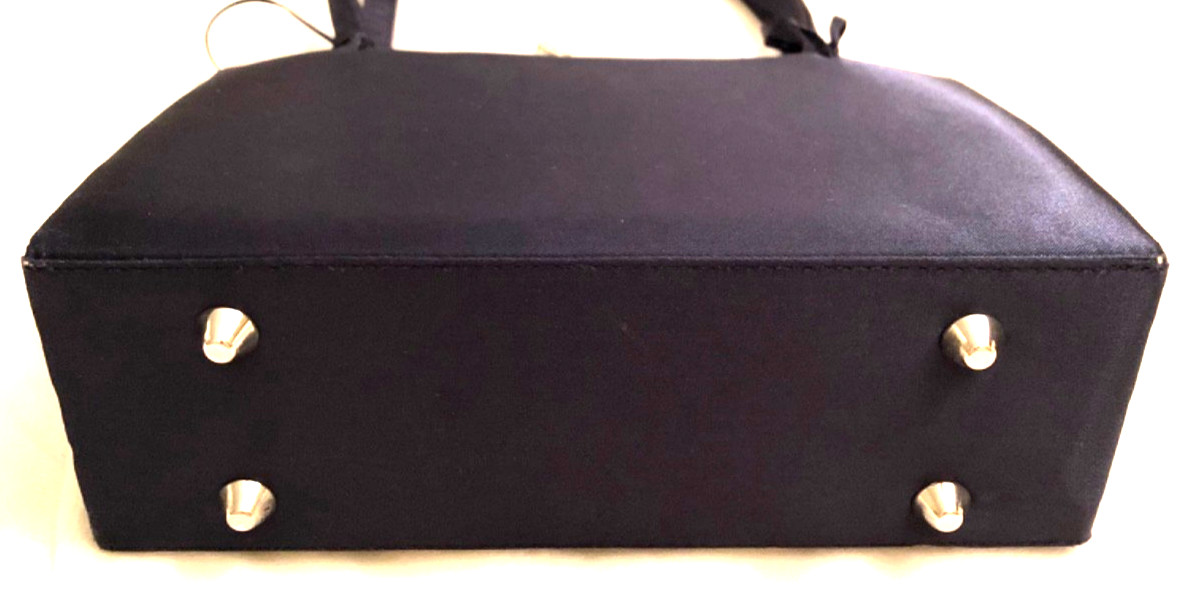 La Regale Navy Evening Bag Handles & Strap Feet Rhinestones Handmade in China