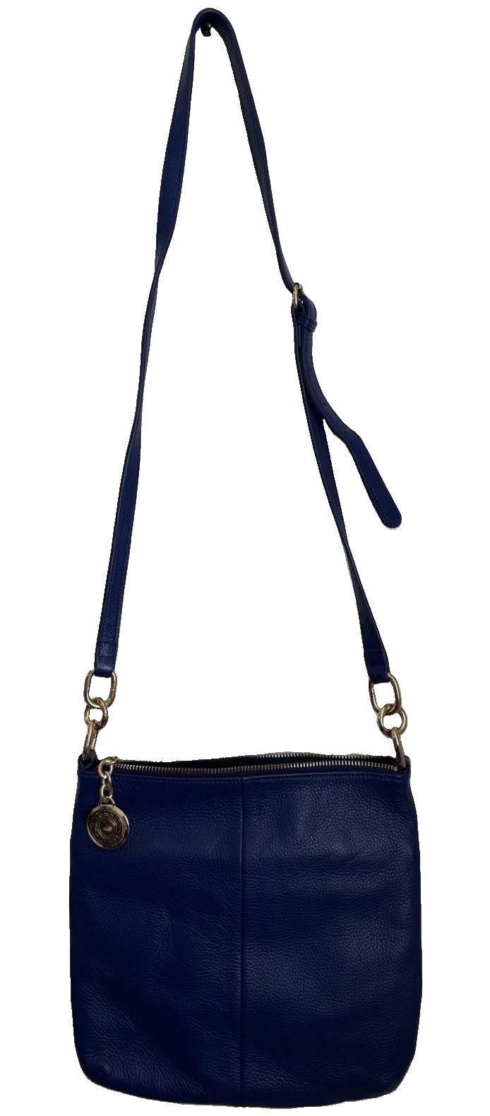 Tommy Hilfiger Blue Pebbled Crossbody Bag Zip/Snap Gold Hardware Logo Charm