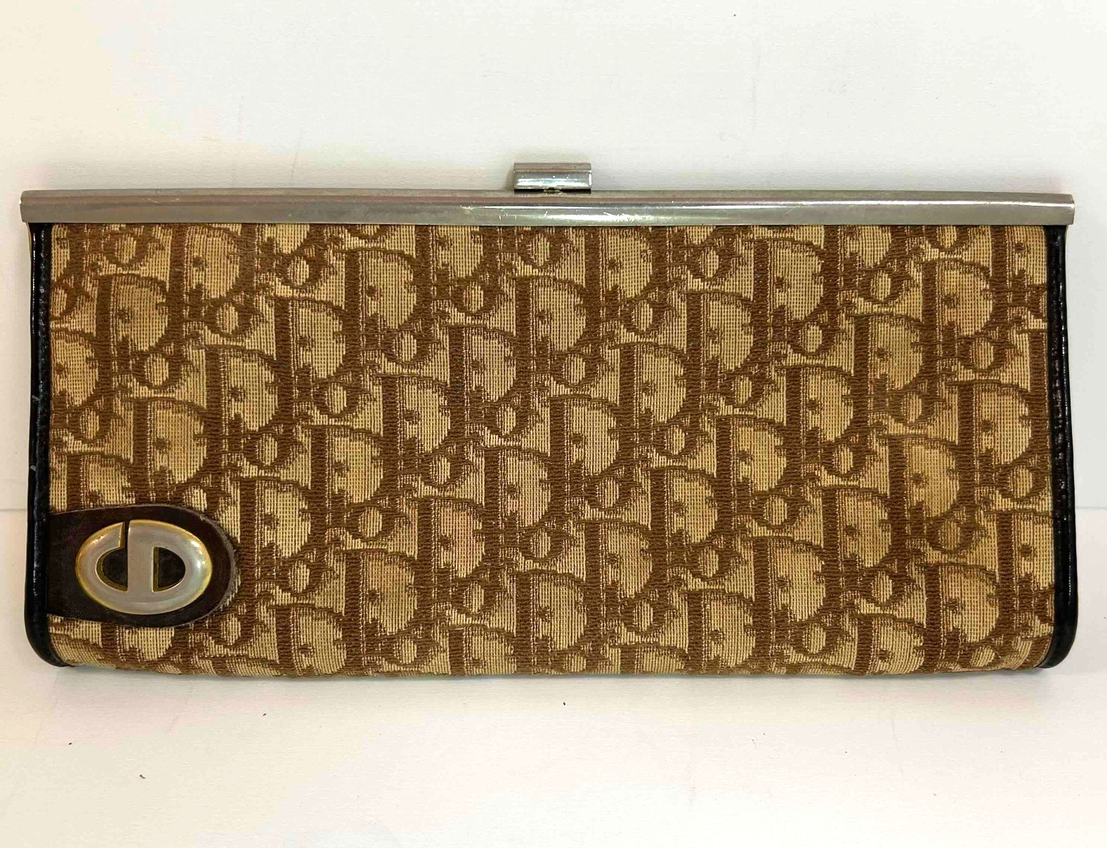 Christian Dior Vintage Trotter Clutch Bag Canvas Brown Authentic