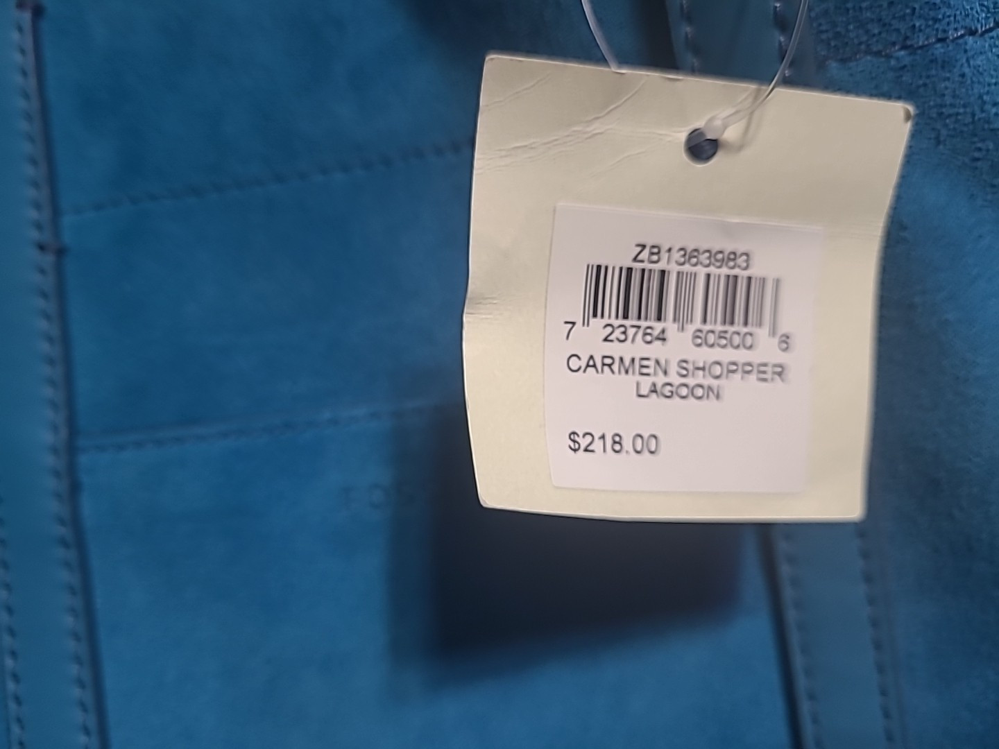 Fossil Carmen Shopper Lagoon Blue Suede Nwt