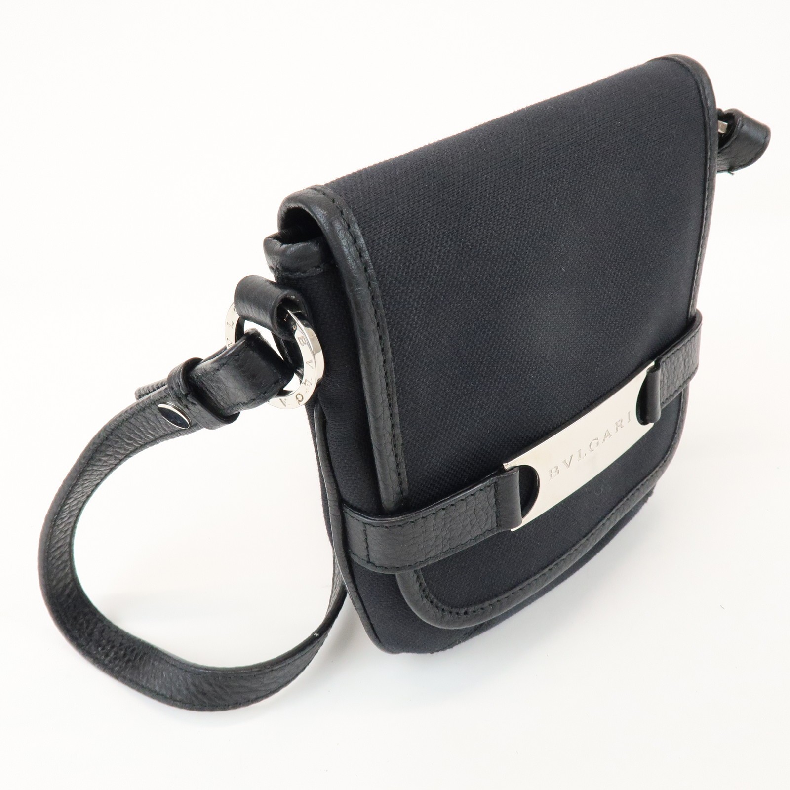 BVLGARI Canvas Leather Shoulder Bag Crossbody Bag Black Authentic Used F/S