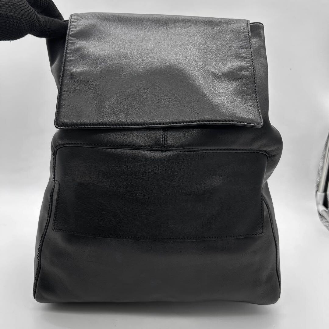 Hirokohayashi Black Leather Backpack A4 Silver Hardware Women Auth