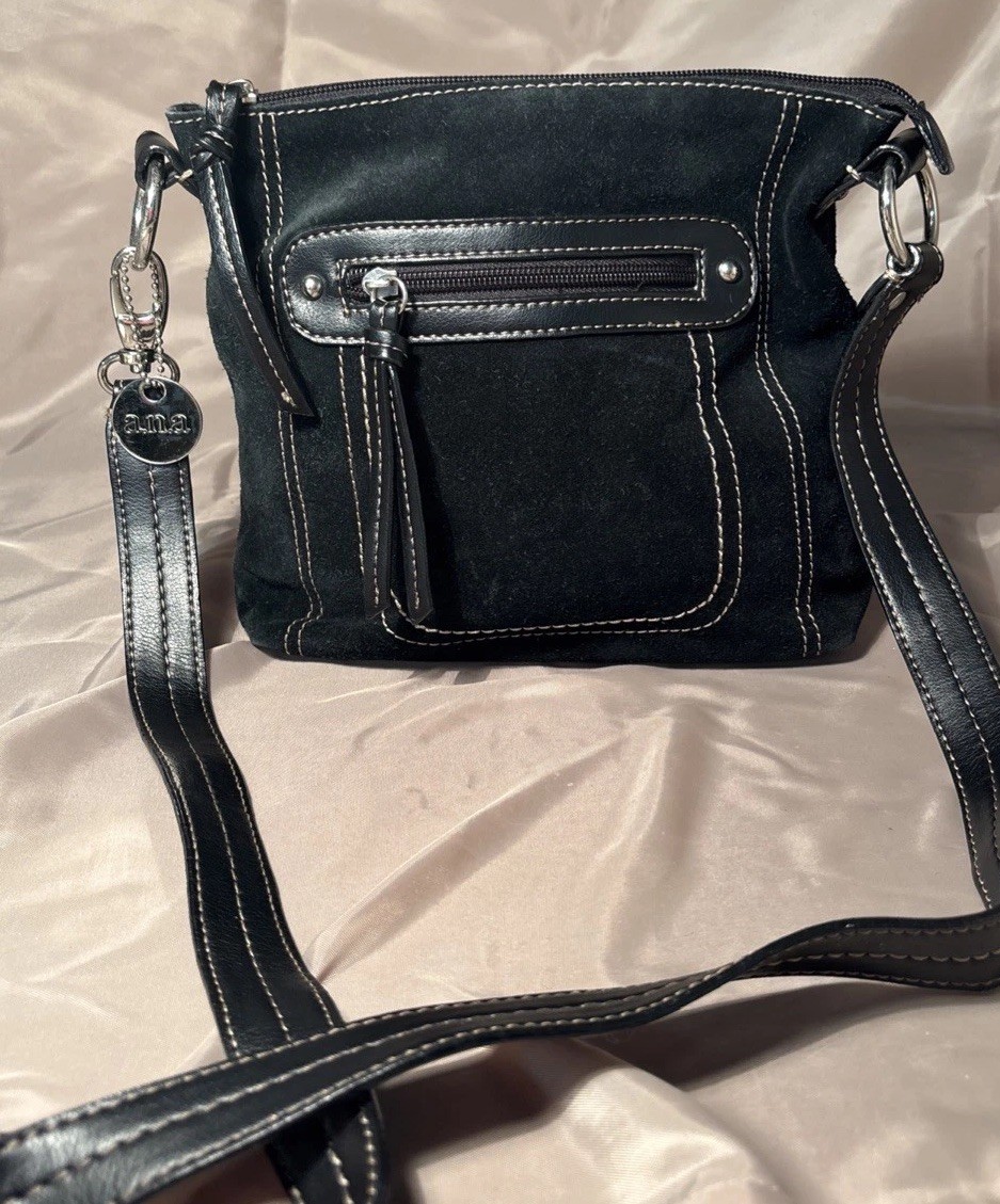 A.N.A Suede Leather Crossbody Handbag Shoulder Bag Purse 9×10.5 Retro Classic