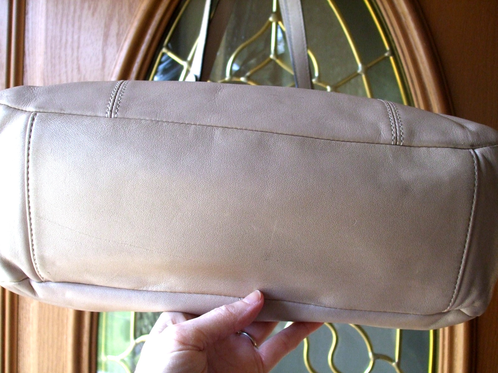 COACH SATCHEL, BEIGE WITH PINKISH CAST, SILVERTONE HARDWARE, PRISTINE CONDITION