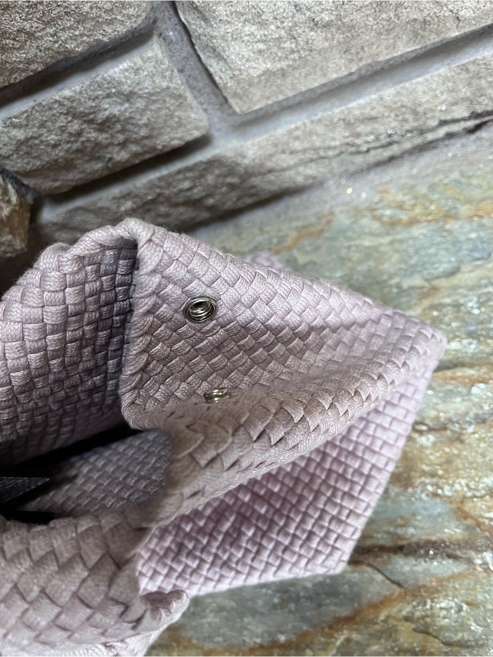 120% Lino Made In Italy Woven Canvas Shoulder Handbag Blush Pink