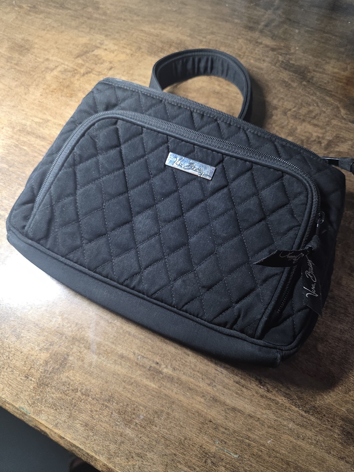 Vera Bradley Little Hipster Crossbody Bag Black Quilted Purse 10×7