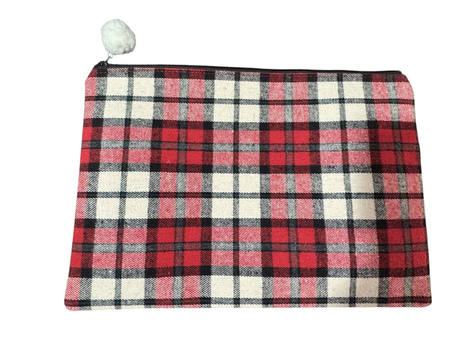 Red Black White Plaid Zipper Bag Target Lined Clutch Purse Pom Pom