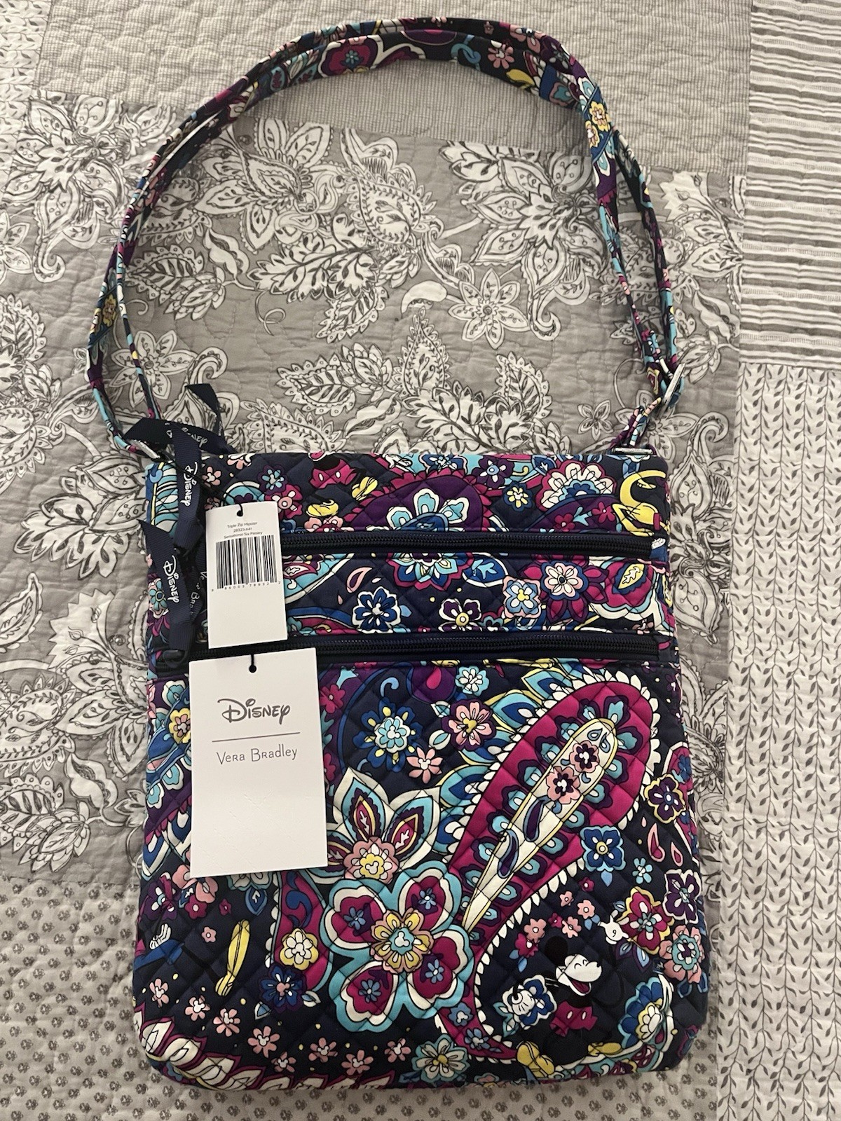 NWT Vera Bradley Triple Zip Hipster Purse 12″ Sensational Six Paisley DISNEY NEW