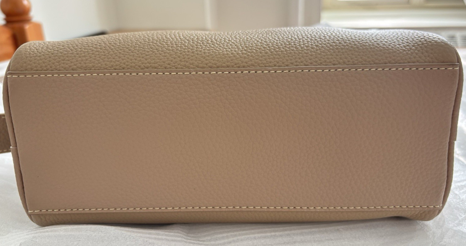 New Genuine Leather Women’s Crossbody Pillow Boston Handbag- Khaki/Light Grey