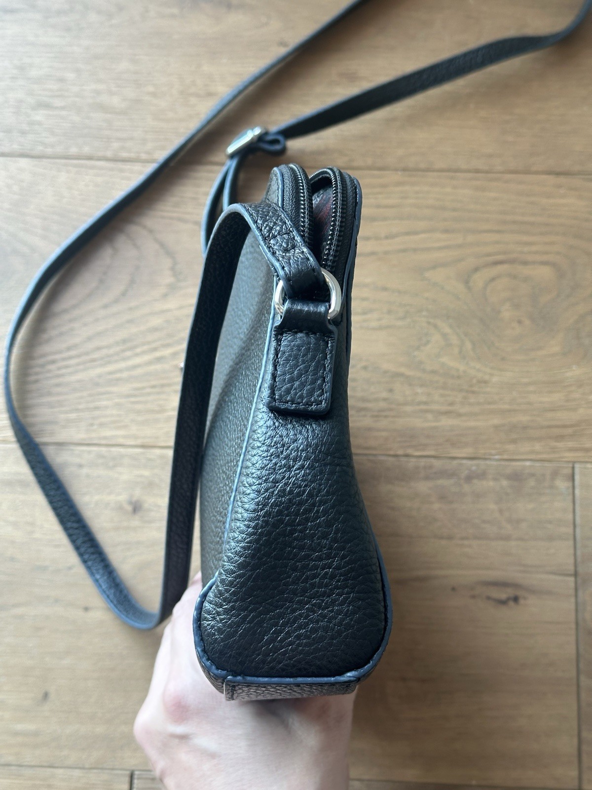 Lodis Charlotte Crossbody Black Pebbled Genuine Leather Purse Bag