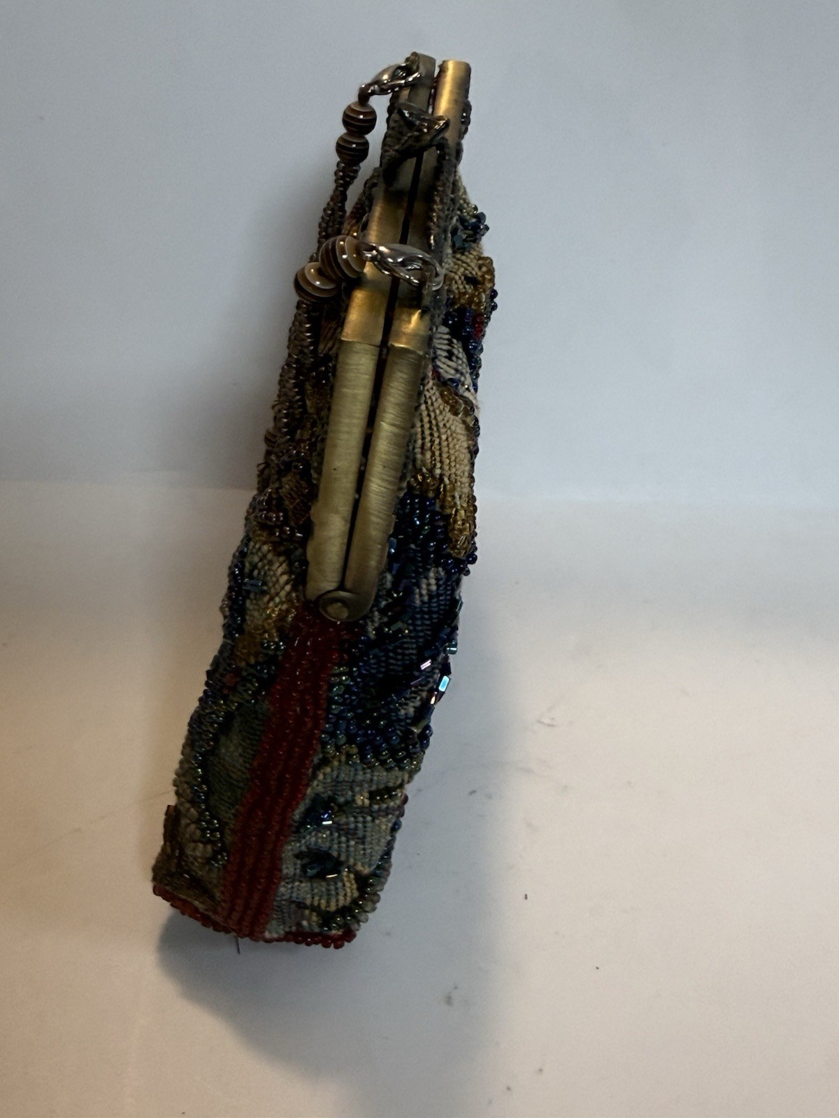 Multicolor beaded & sequined small tapestry bag purse snake clasp J. McClintock