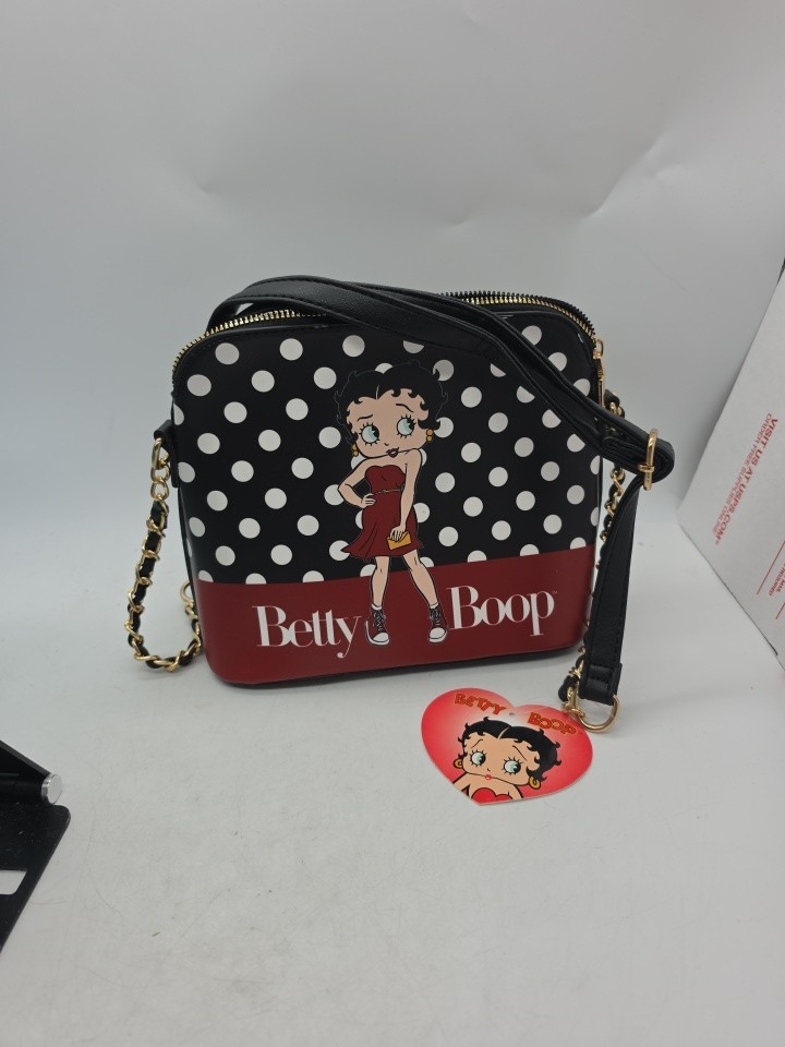 Betty Boop Faux Leather Shoulder Bag Purse Black Red Polka Dots New Sold Out