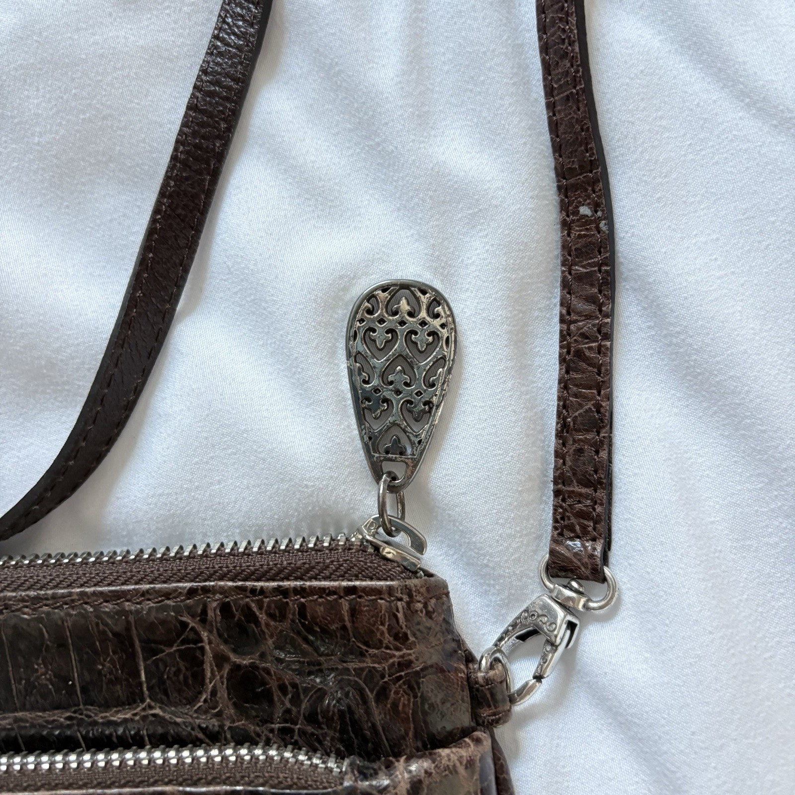Vintage 90s Y2K Brighton Brown Leather Reptile Print Shoulder Bag Hearts