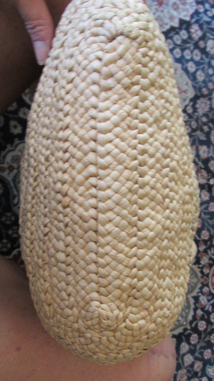 Vintage Large Straw Tote Bag Handwoven Tote 16 X 19 with 4 wood beads on strap