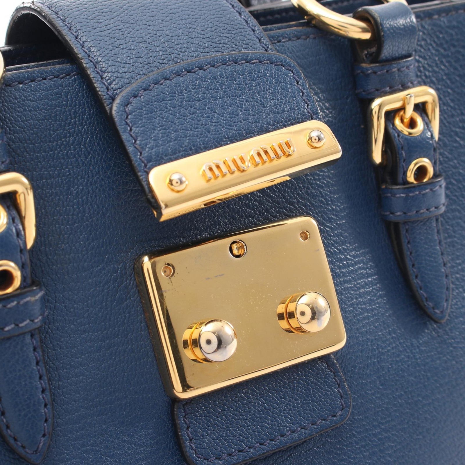 Miu Miu MADRAS Shoulder Crossbody Handbag RN0799 Leather Blue Used Women