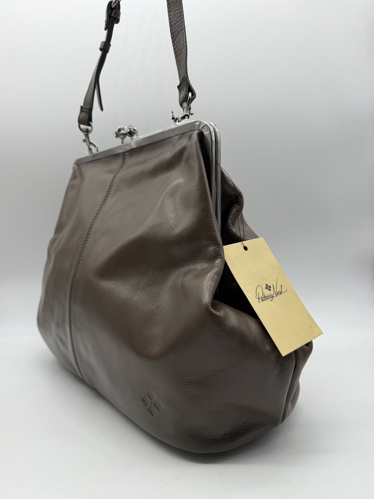 PATRICIA NASH Serafina leather extra large clutch shoulder bag – Mushroom Brown