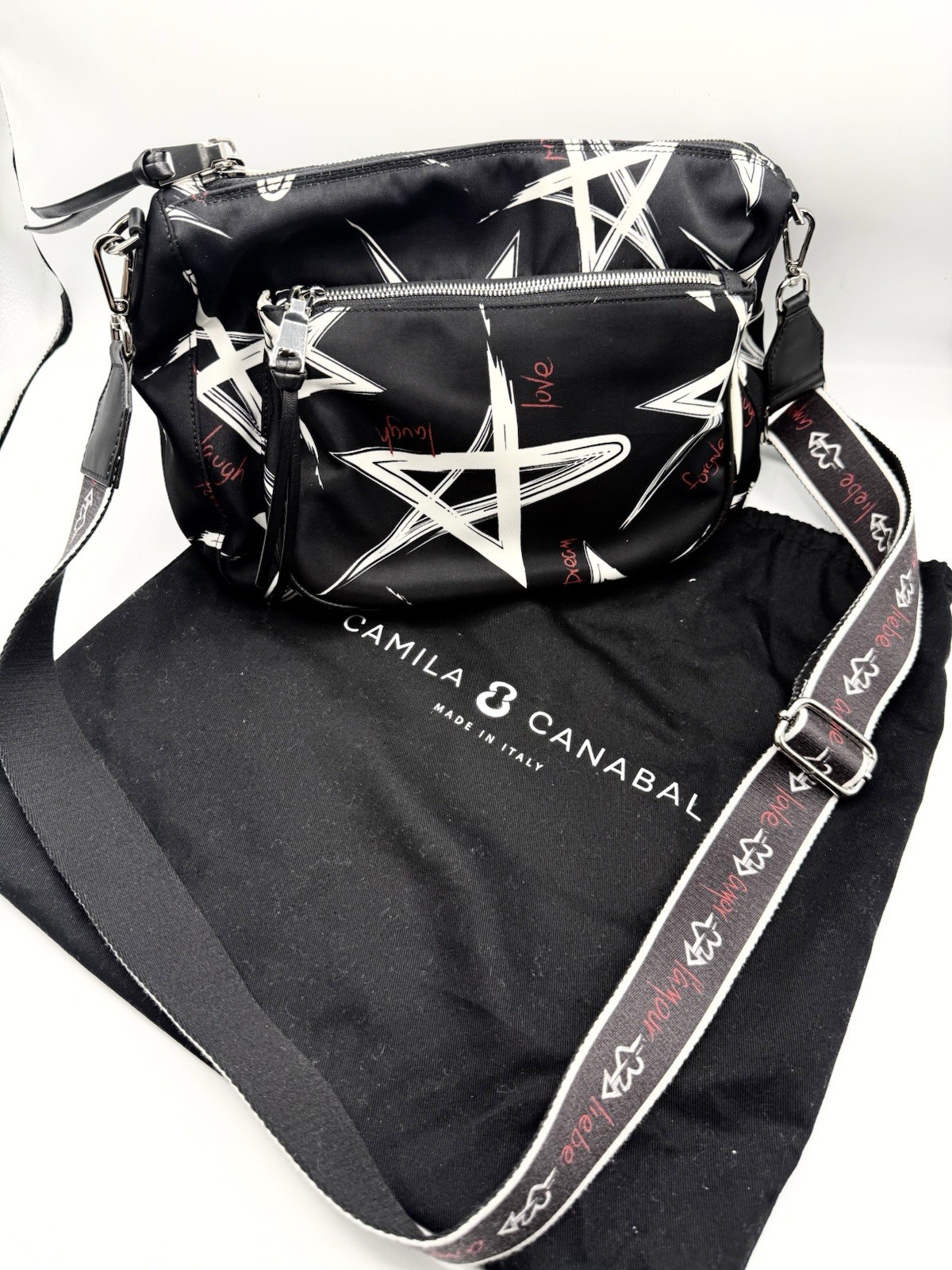 “Camila Canabal” Black & White Stars Bag – Nylon (W Dust Bag)
