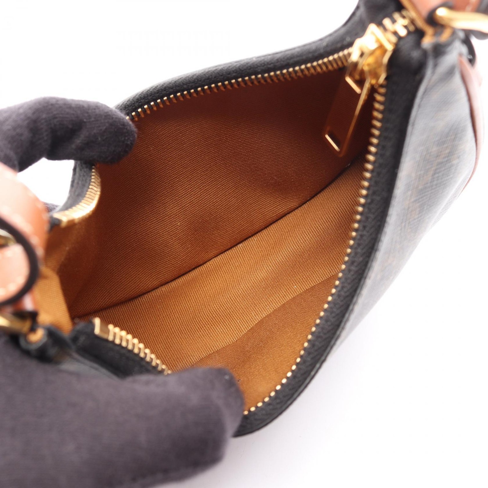 CELINE Mini Ava Triomphe Handbag 10I602DS1.04LU canvas leather Black Brown Used