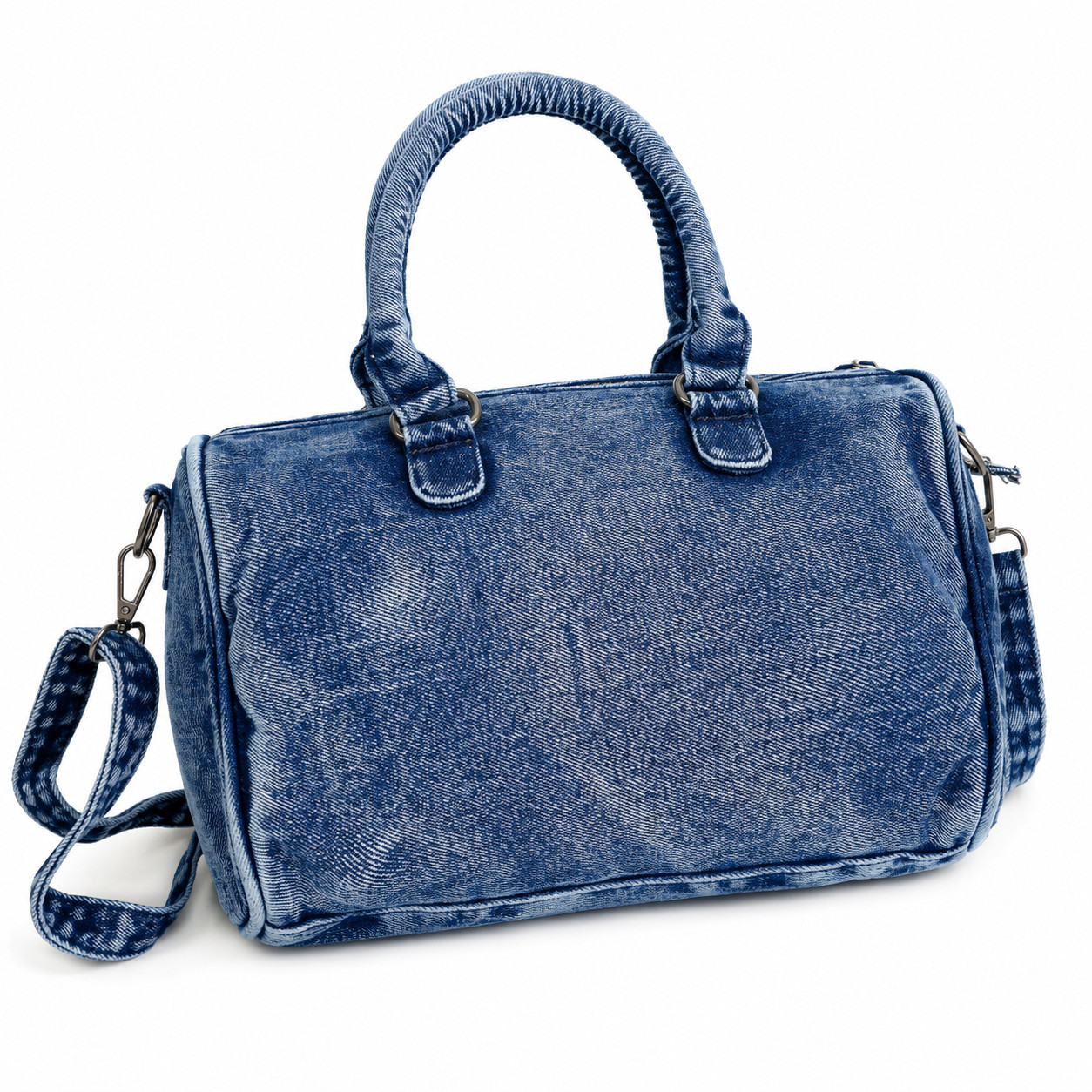 Women’s Vintage Washed Denim Boston Bag Y2K Crossbody Shoulder Handbag Purse
