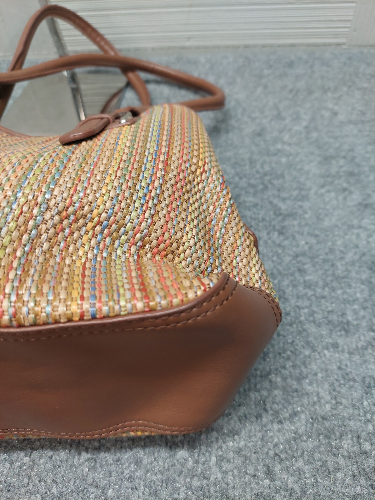 Croft & Barrow Women Shoulder Bag Small Brown Stripe Braided Leather Trim Casual