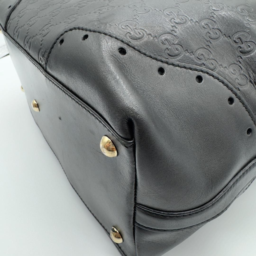 GUCCI Shima Leather Tote Bag Black Women Auth 8.26 x 10.82 x 4.72inch