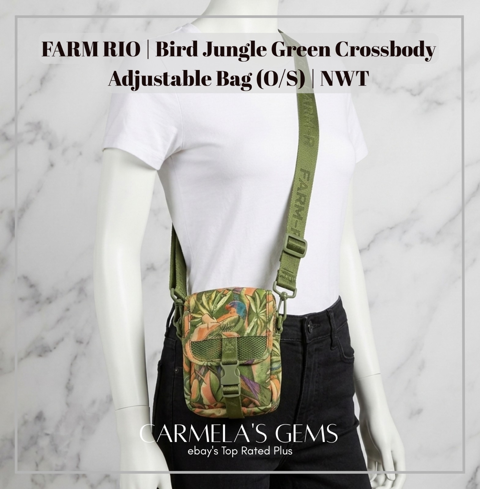 NWT FARM RIO Green Bird Jungle Crossbody Bag Tropical Parrot Utility Pouch Gift