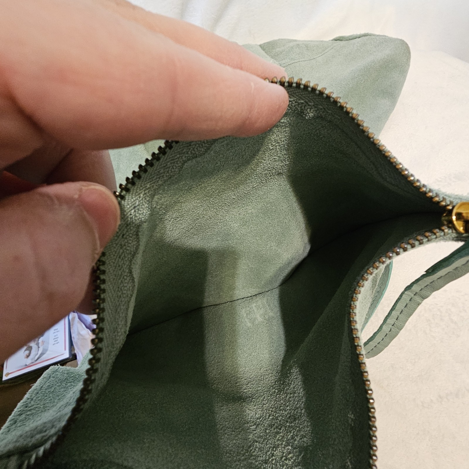 HAUTE HIPPIE Leather Festival Suede Hobo Light Green Purse Bag With Pouch EUC