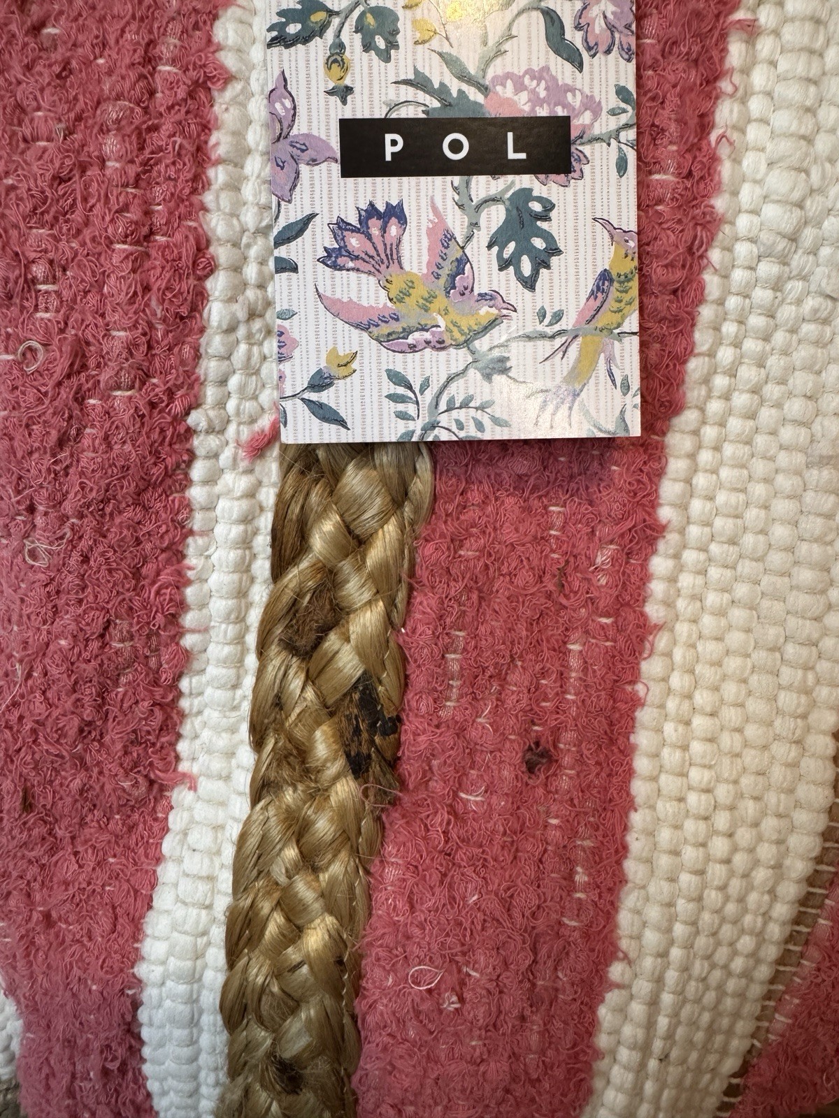 POL Pink And White Striped XL Jute Beach Tote NWT