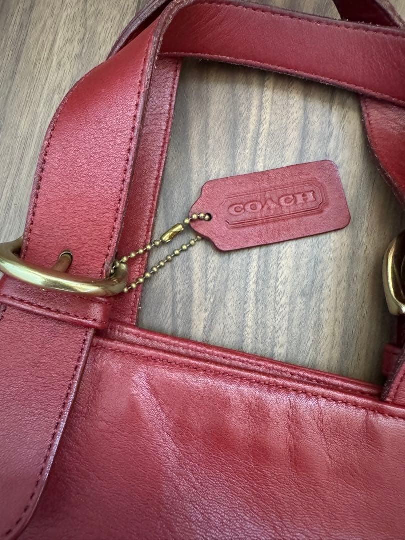 COACH Tote Bag Red Color Leather 4133 Model Width 13.4 In Fabric Lining Vintage