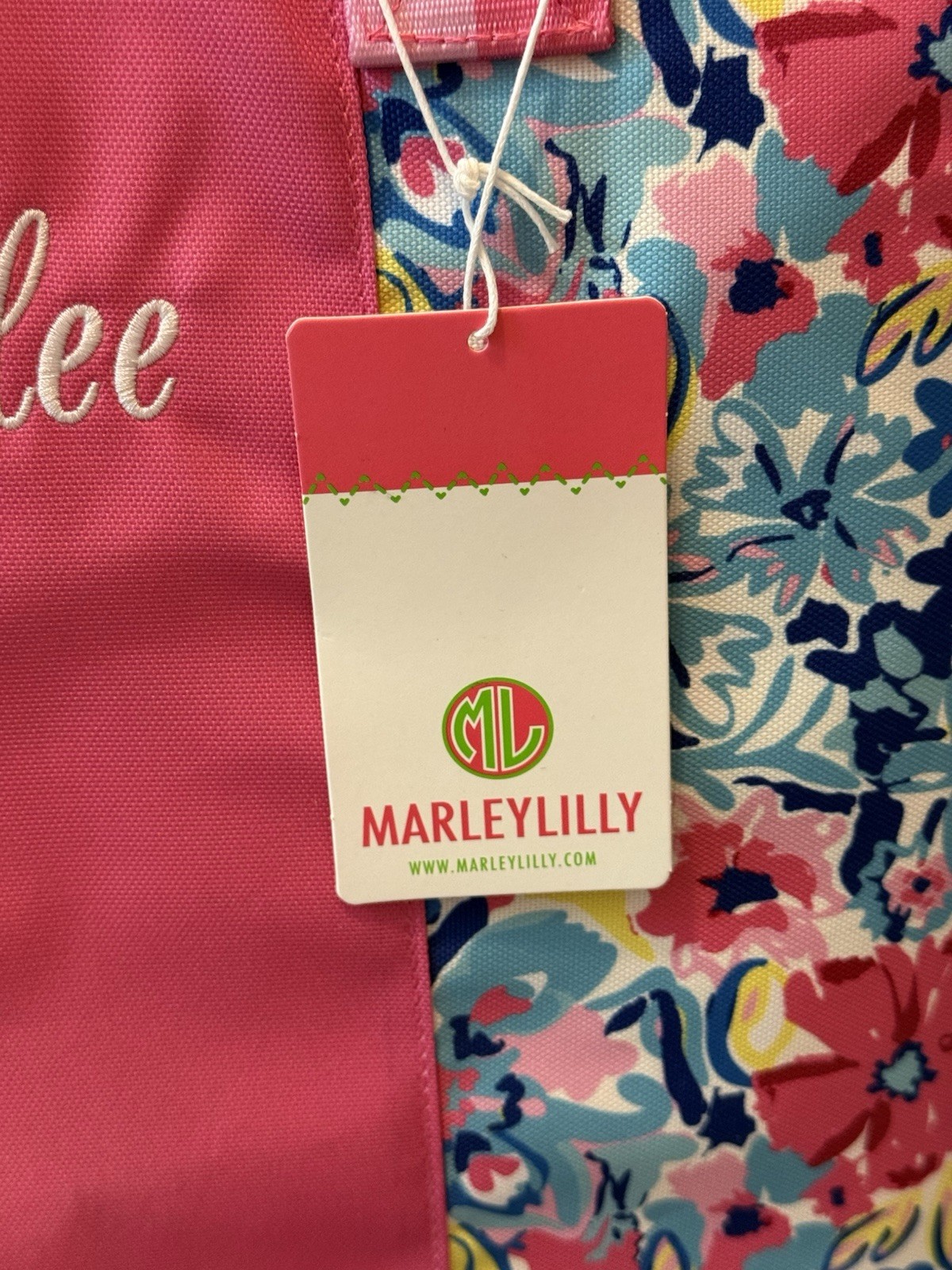 NWT Marleylilly Monogrammed Tote Bag Watercolor Whimsy Pink Floral “Kaylee”