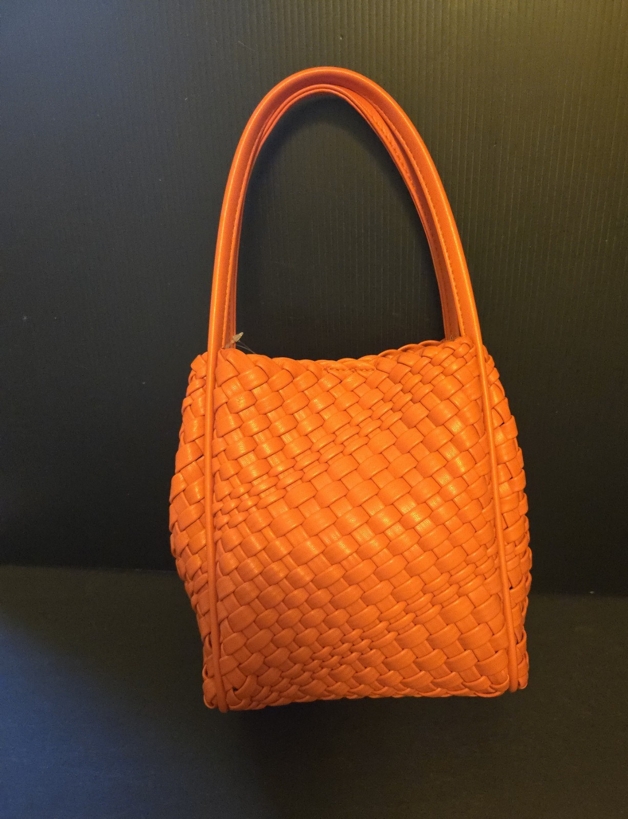 Anthropologie Orange Woven Tote Bag Zip Closure Gold Hardware Coin Purse Strap
