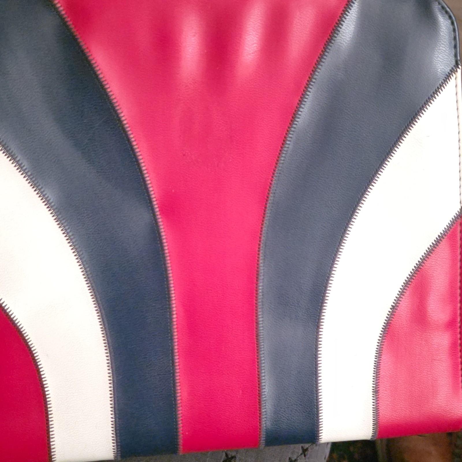 Red Blue White Colorblock Frame Top Handle Handbag Purse, Clasp, Silver HW