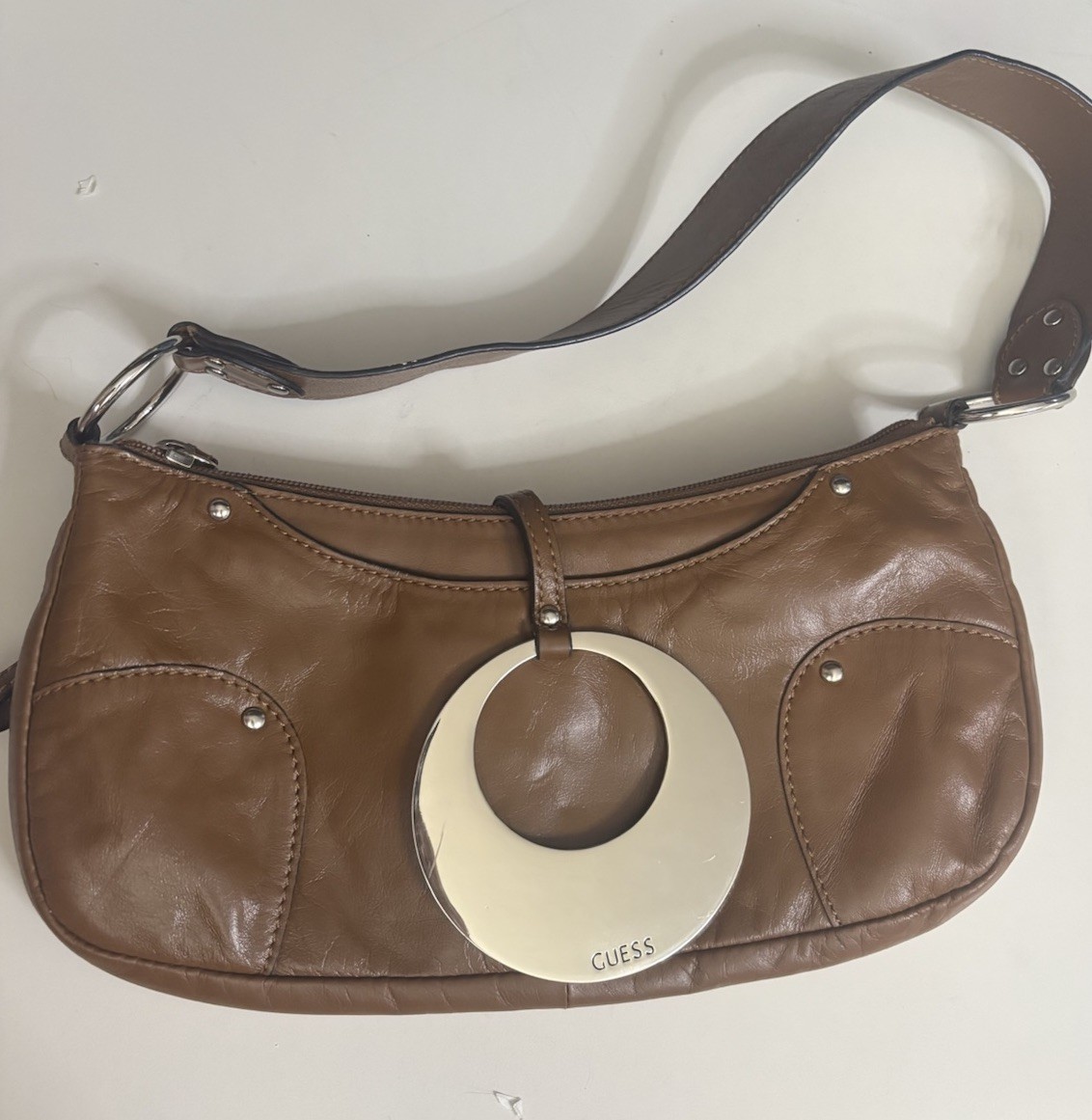 GUESS Y2K Vintage Monogram Brown Baguette Shoulder Bag