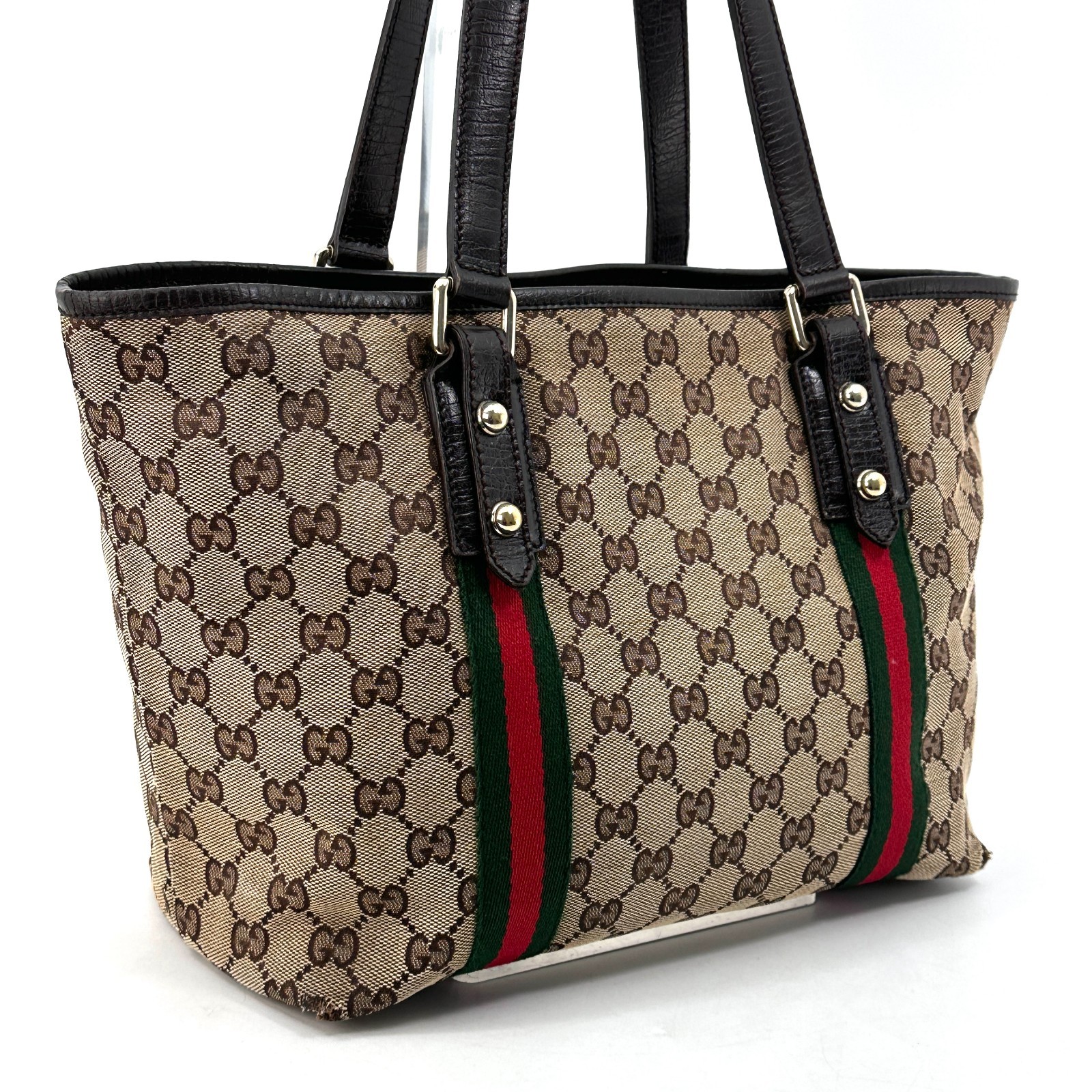 GUCCI Sherry Line GG Canvas Leather Tote Shoulder bag Hardware Charm 137396 Auth