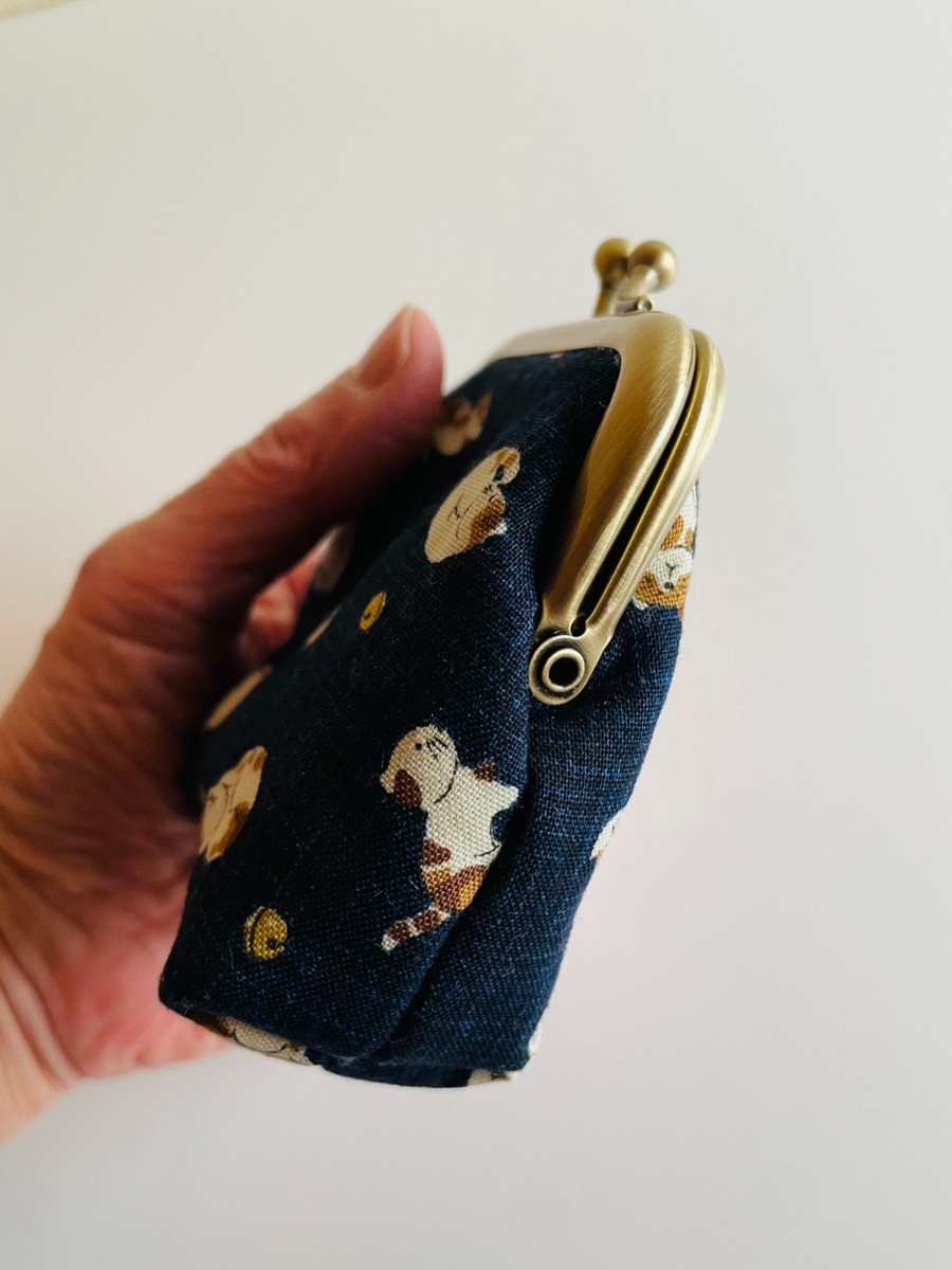 Japanese Cat Design Drawstring Pouch & Gamaguchi Coin Purse Handmade Gift Set