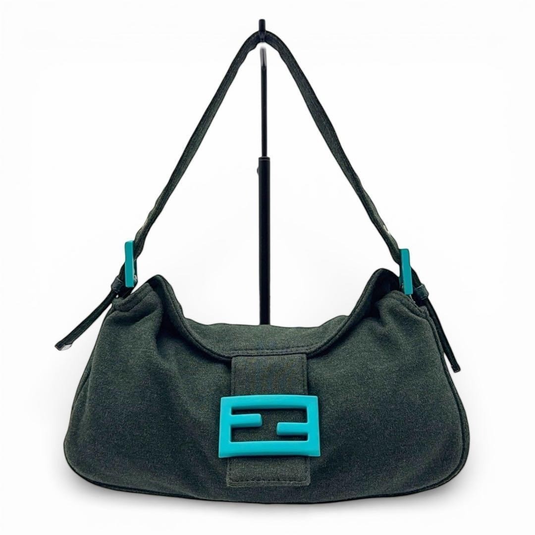 FENDI Mamma Baguette Shoulder Bag Dark Green Wool Y2K