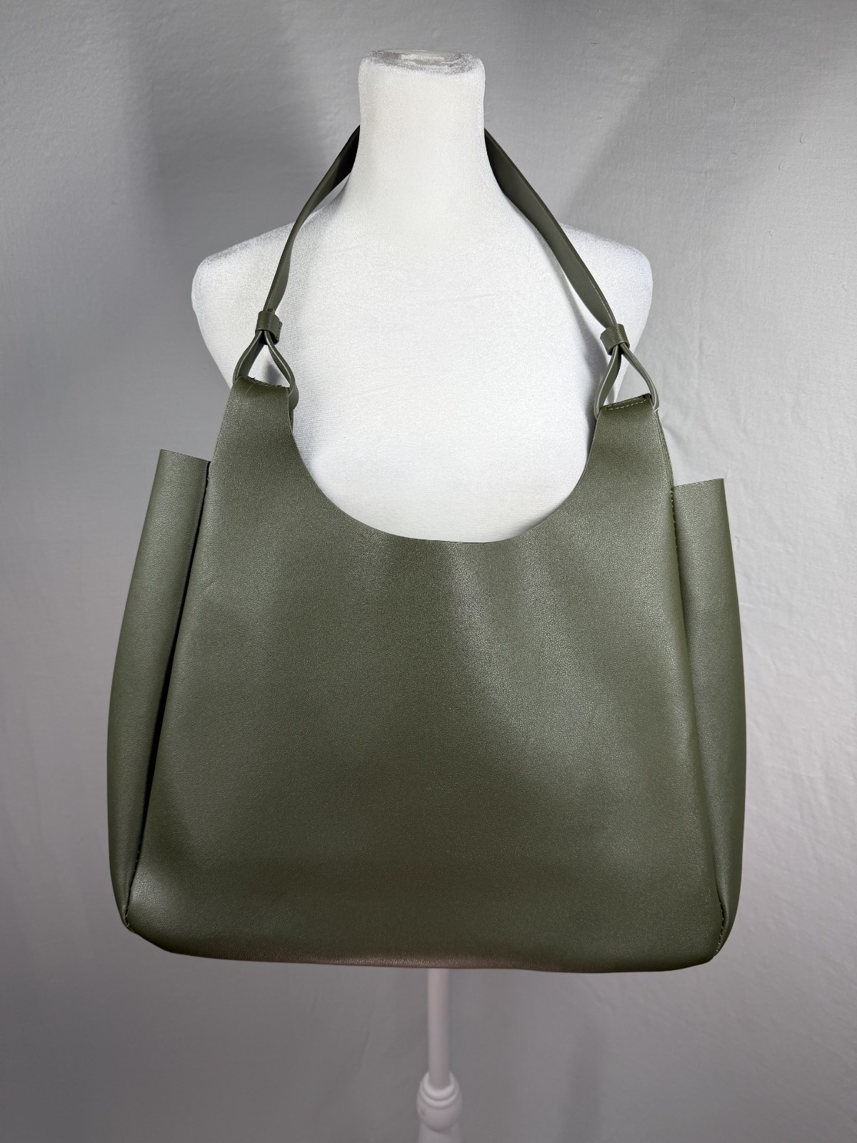 Neiman Marcus Olive Green Vegan Leather Tote Bag Large Shoulder Tote Minimalist