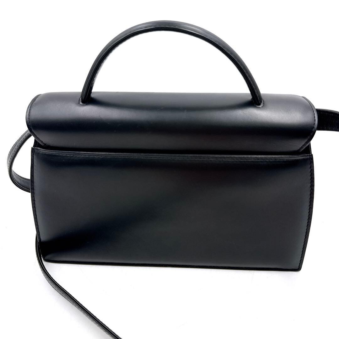 Givenchy Black Leather 2Way Formal Handbag Shoulder Bag Gold Women