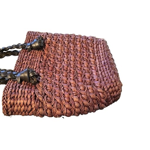 Liz Claiborne 100% Straw Woven Purse w/ Leopard Print Liner 1 Defect In Weaving