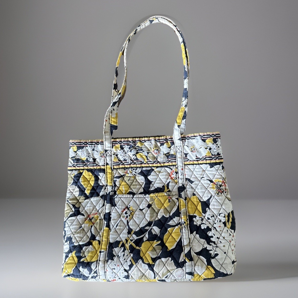 Vera Bradley Tote Floral Design Retired Pattern Dogwood Black Yellow White Bag
