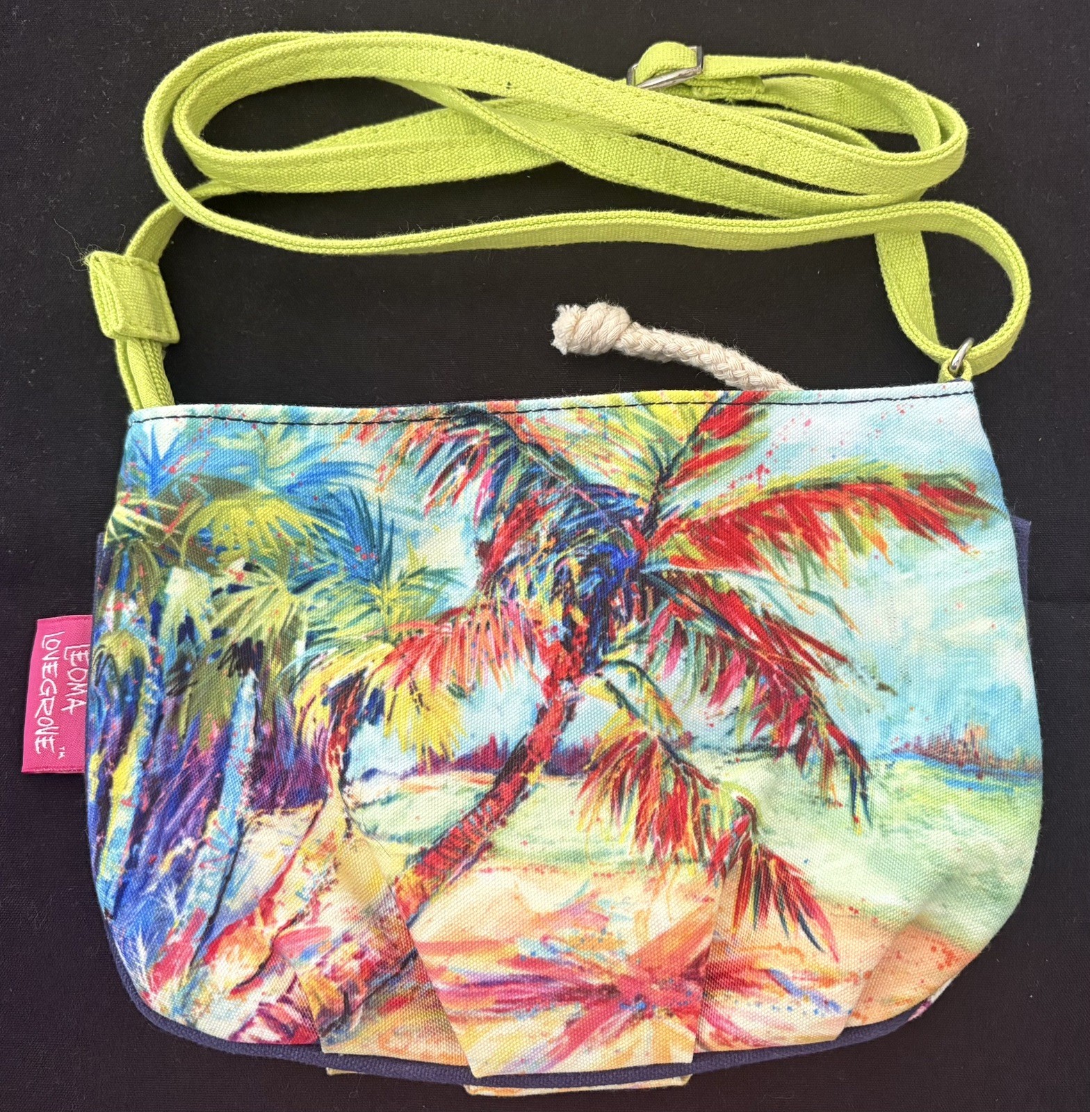 Leoma Lovegrove Beach Palm Tree Beaded Crossbody Shoulder Bag Handbag Purse