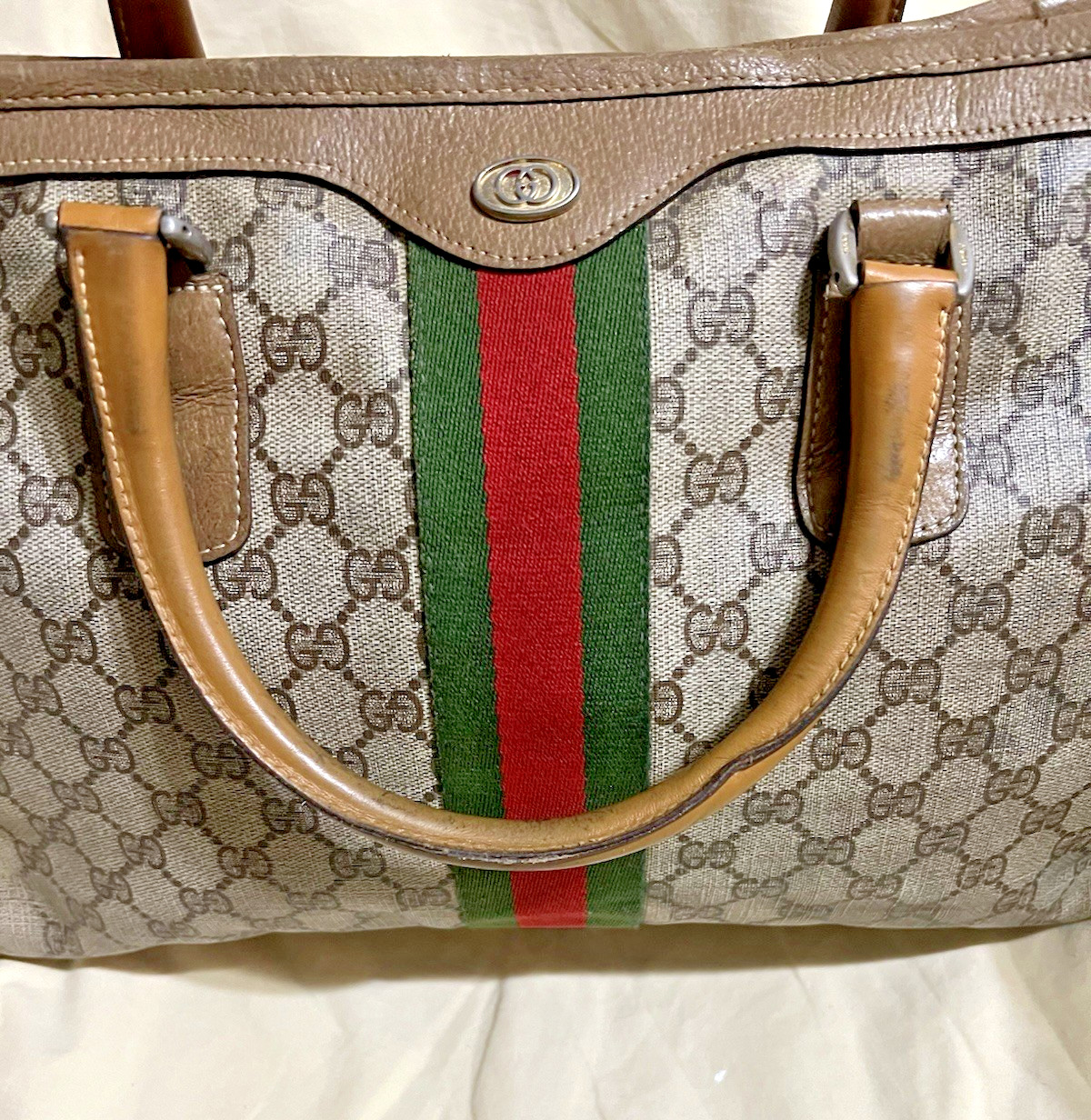 Large Vintage Gucci GG Gucci Accessory Collection Monogram Boston Bag Satchel