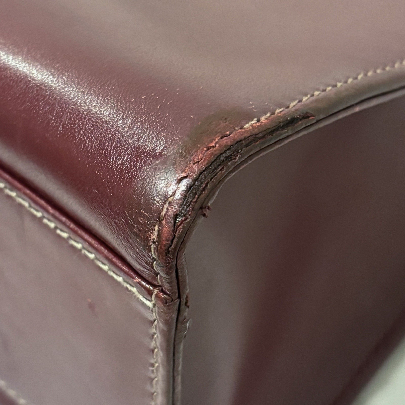 Cartier Hand Bag Must Line Bordeaux Leather Red Authentic