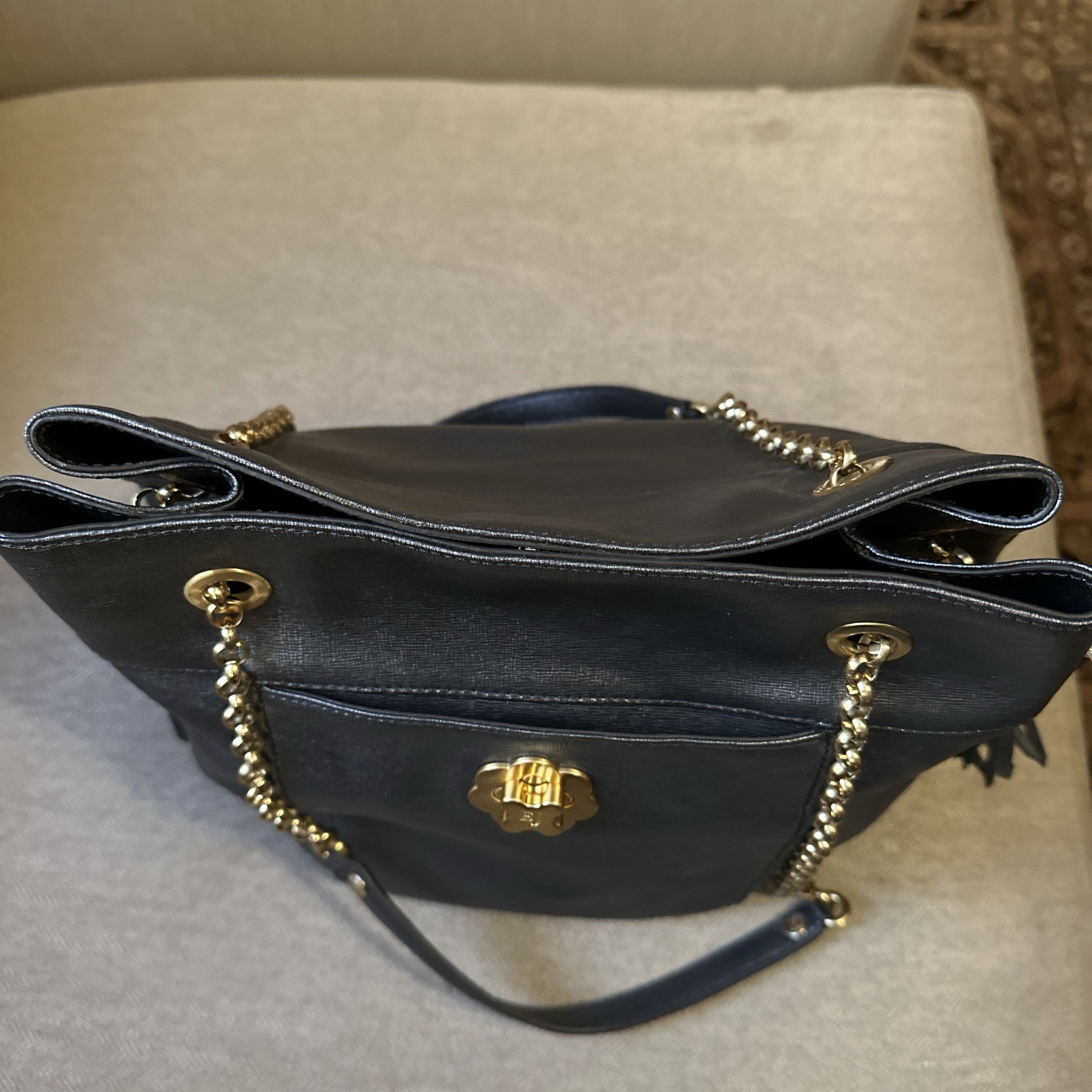 Womens Eric Javits Dark Grey Metallic Purse Shoulder Handbag Chain Strap NWOT