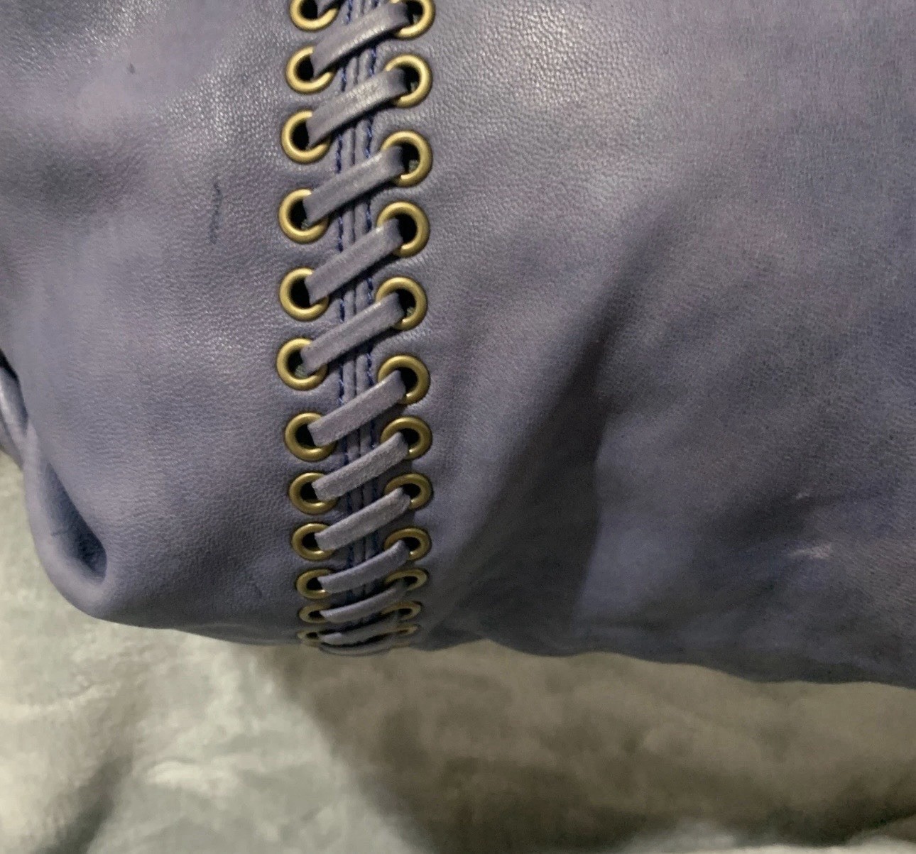 Joelle Hawkens Periwinkle Leather Lace Up Corset Detail Shoulder Bag Purse Boho