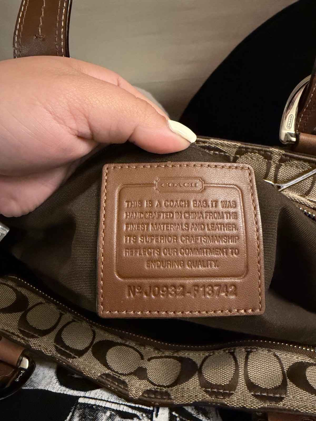 Coach Signature Logo Satchel Top Handle Bag Brown/Beige Zip Silver Charm