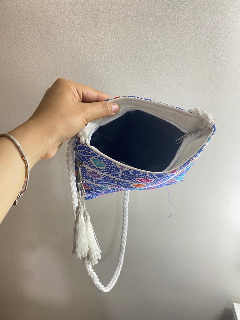 Handmade Boho Beaded Crossbody Shoulder Bag Colorful Geometric Purse Tassel Zip