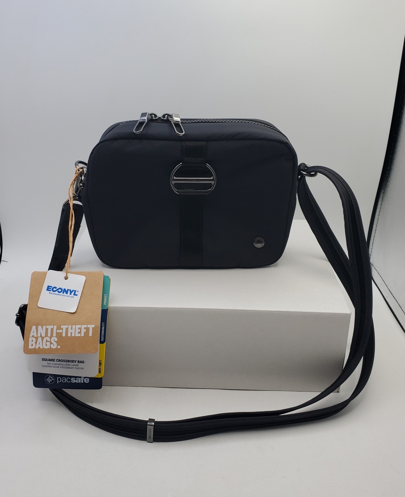 Pacsafe CX Anti-Theft Square Crossbody RFID ECONYL Nylon Travel Purse/Black
