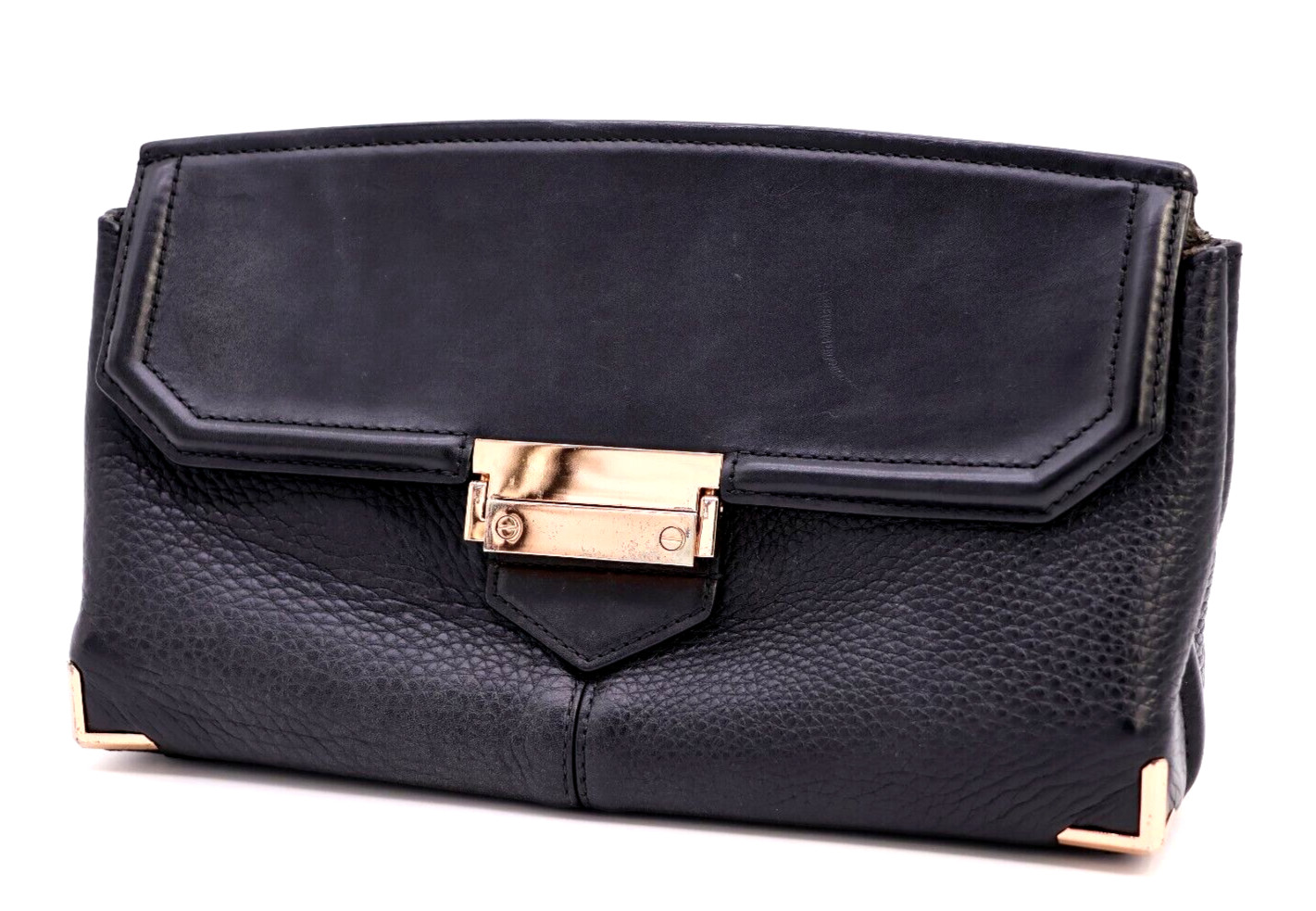 ALEXANDER WANG Clutch Bag Cowhide Leather Black Square Classic Authentic
