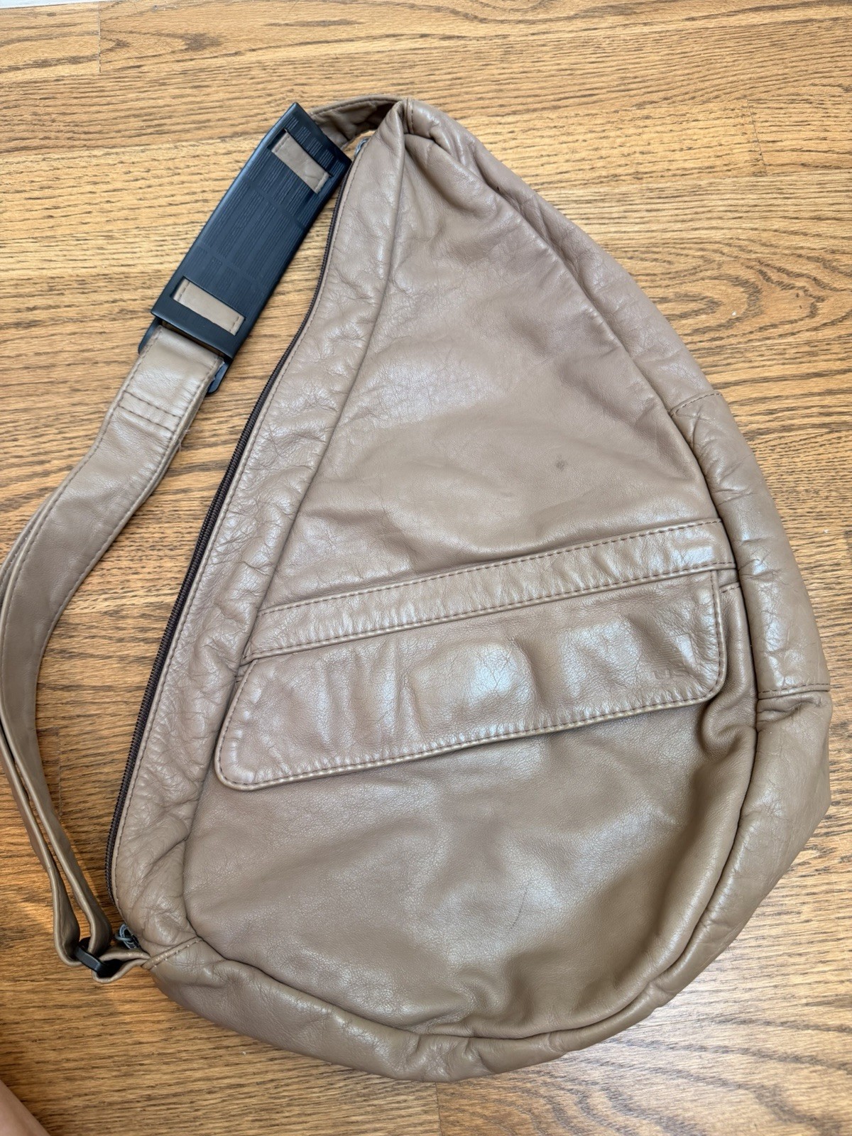AmeriBag Healthy Back Bag Leather Traveler Sling Backpack Crossbody Taupe